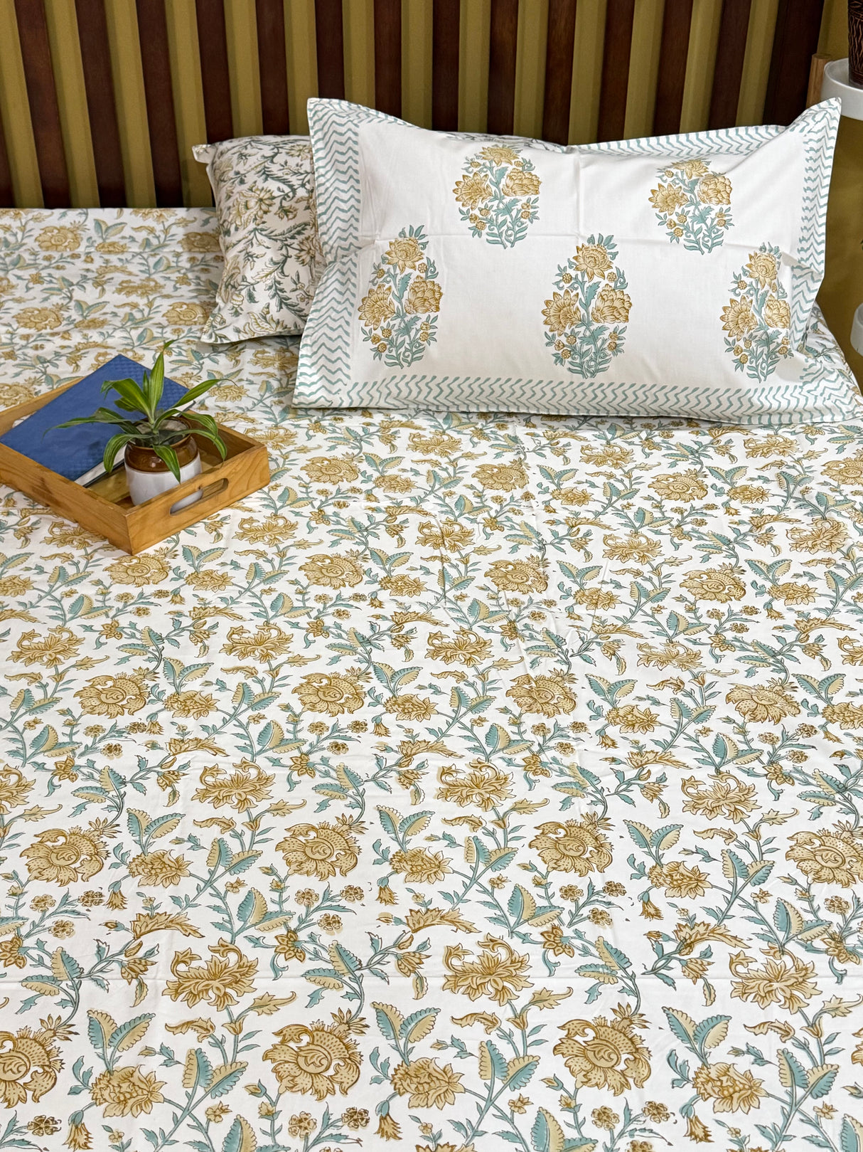 Blockprint Cotton Bedsheet- Light Brown Base Color