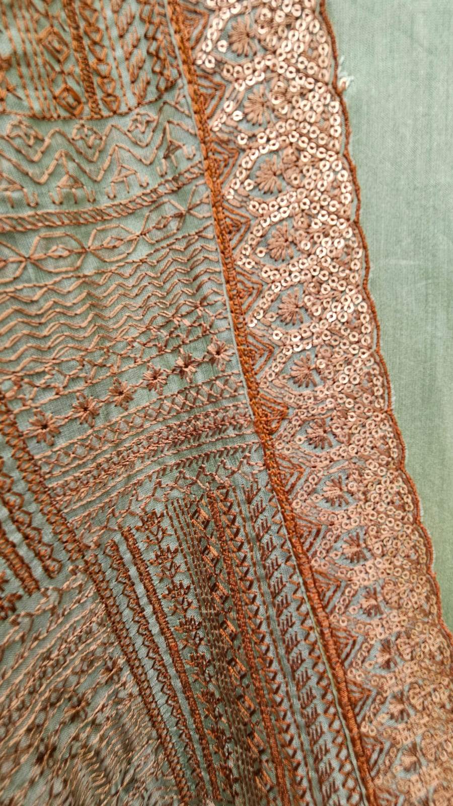 Lovely Green 3-pc Chanderi Mulmul Semi Stitched Suit Set