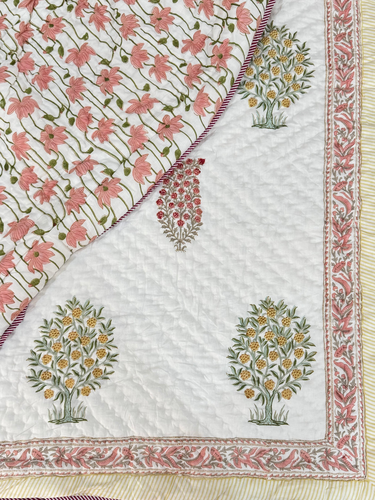 Blockprint Mulmul Reversible Quilt