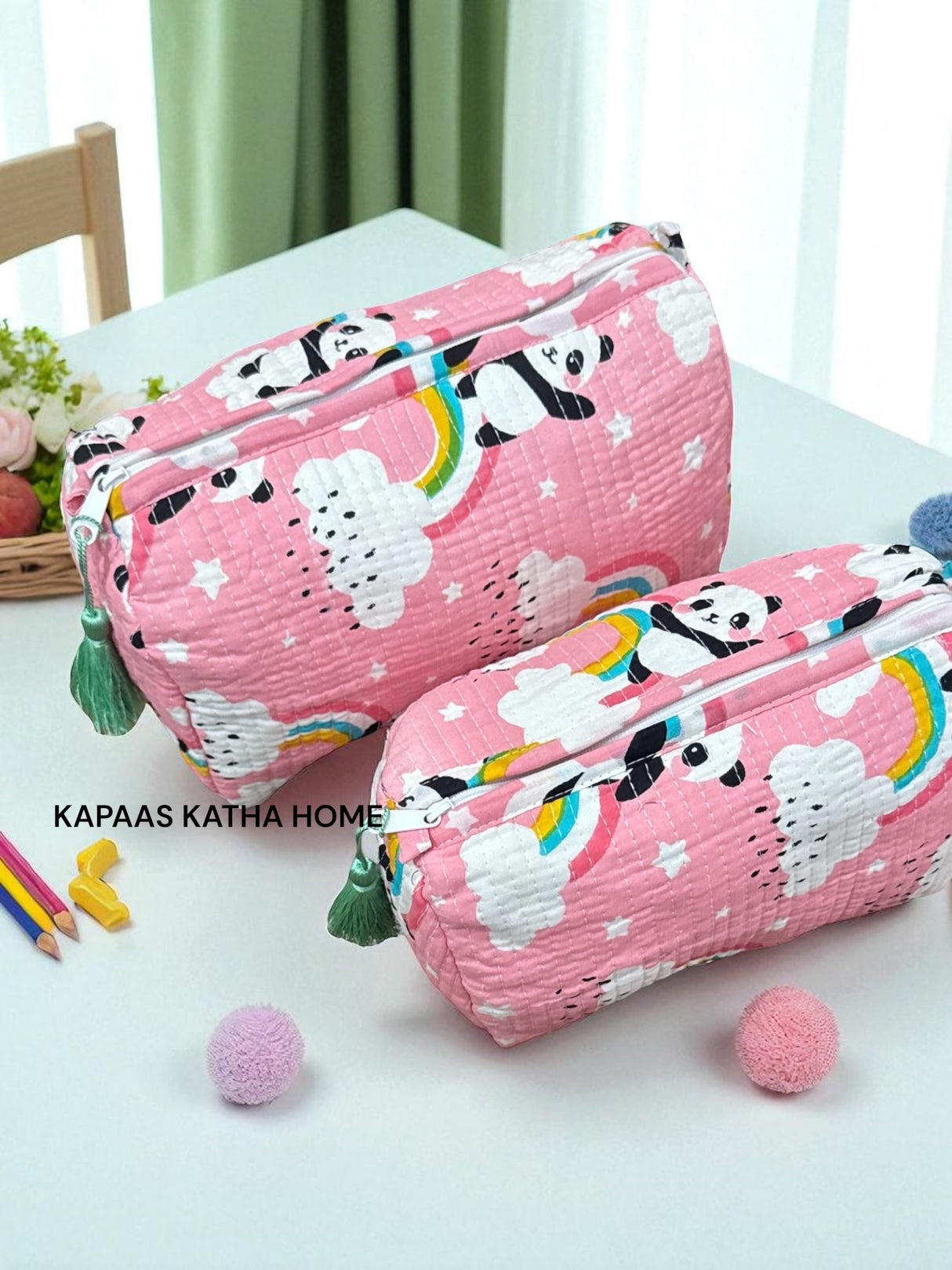 Peach Panda Set of 2 Pouches (medium and small)