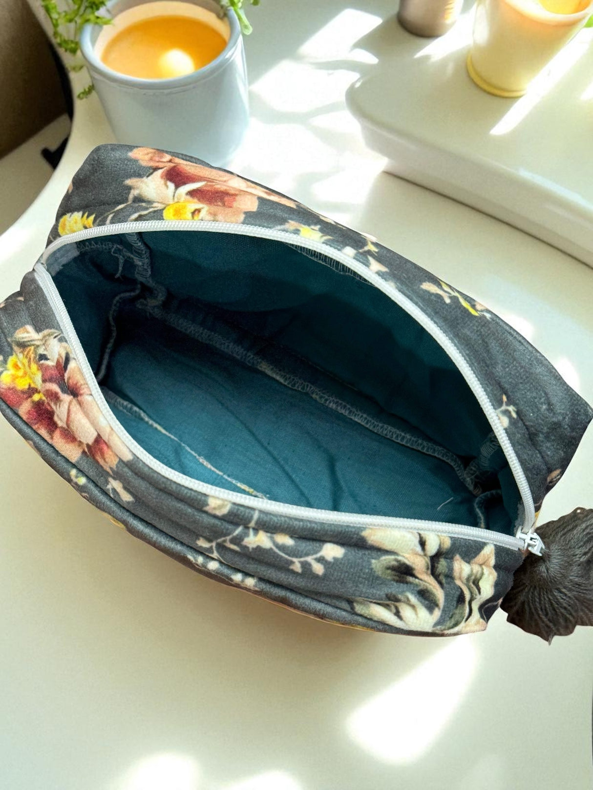 Grey Velvet Quilted Multipurpose Pouch