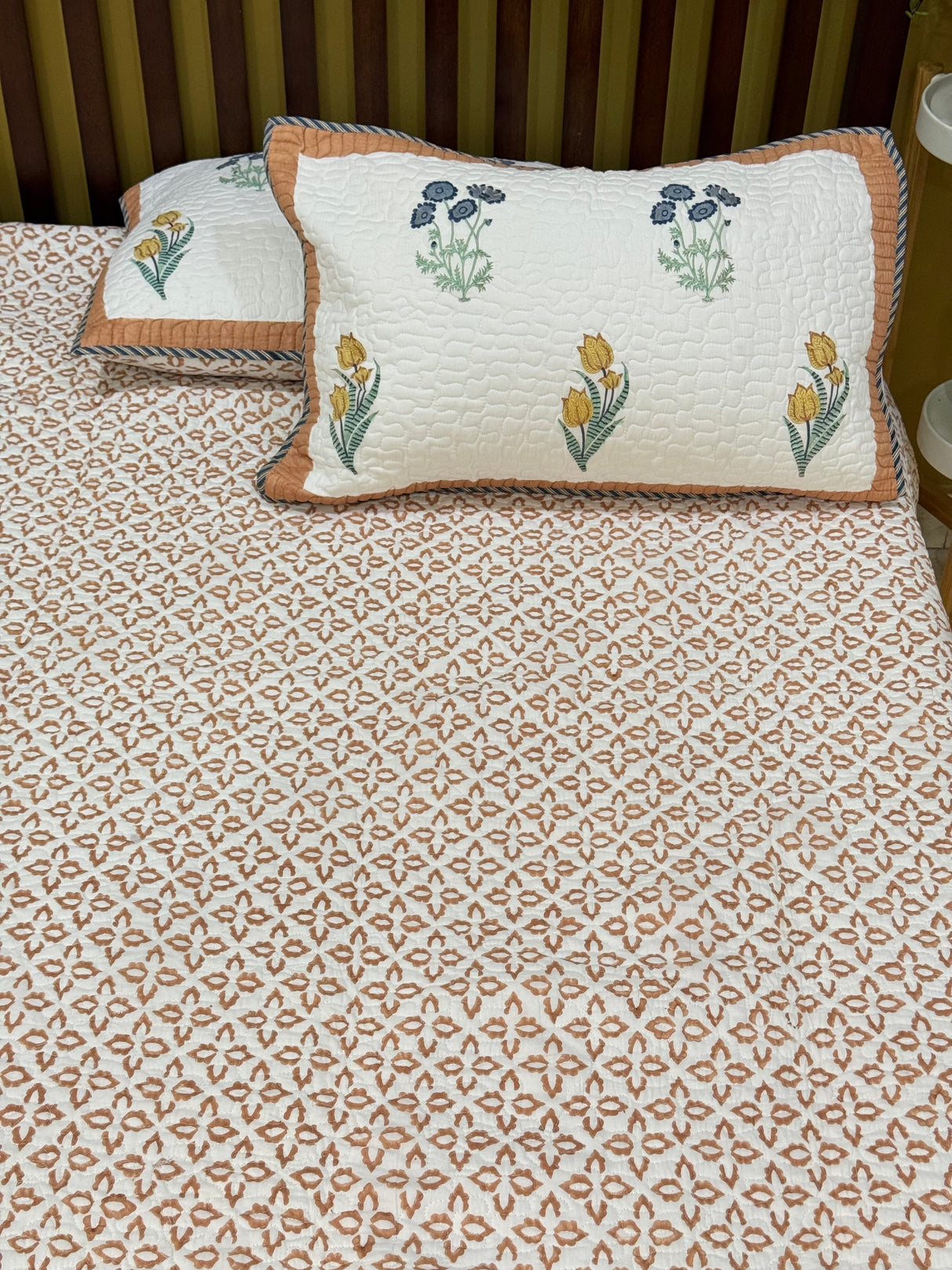 KING Size Quilted Blockprint REVERSIBLE Mulmul Bedcover (108*108 inches)