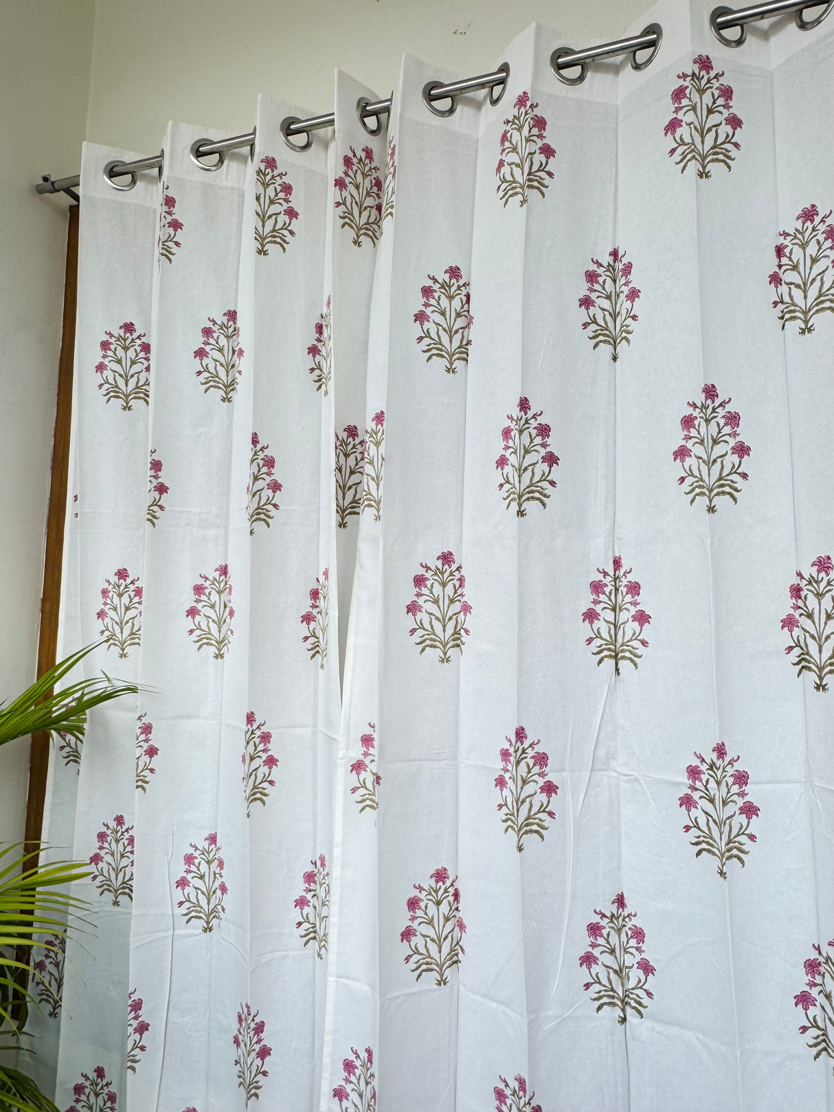 Pair of Pink Blockprint Cotton Curtain (Set of 2)