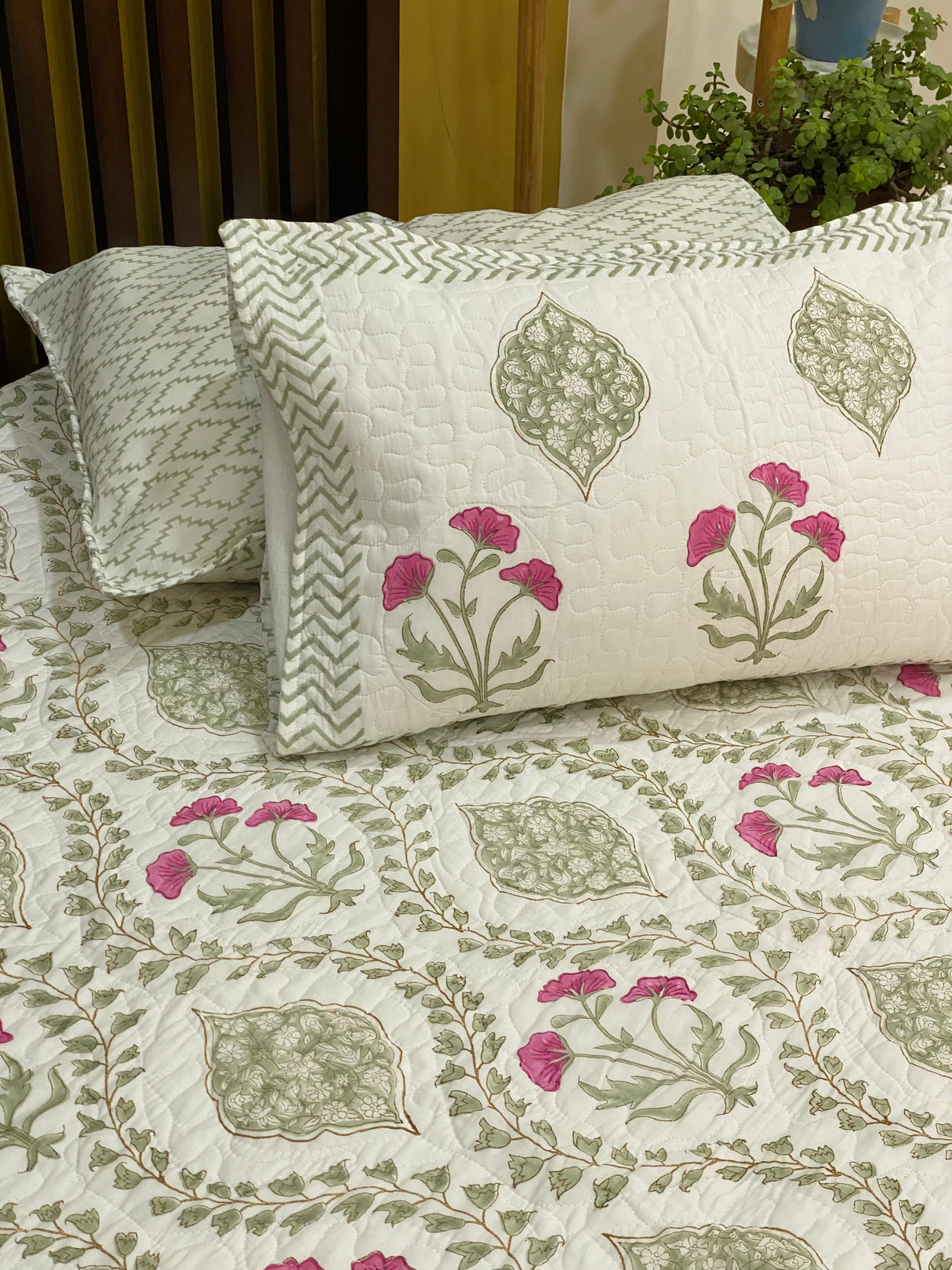 Quilted Blockprint Mulmul Bedcover