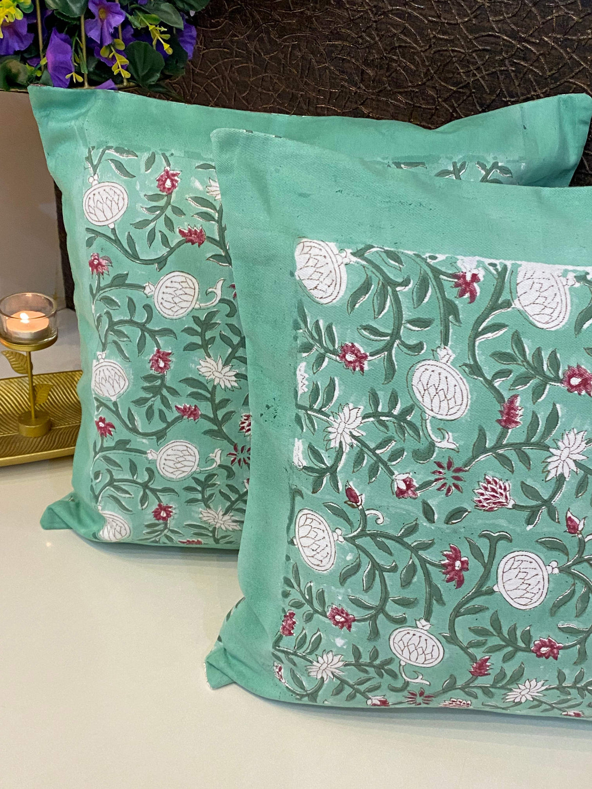 Pair of Handblock Printed Cushion Covers- 16*16 inches