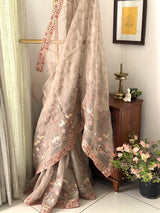 Organza Silk Saree with Machine Embroidery
