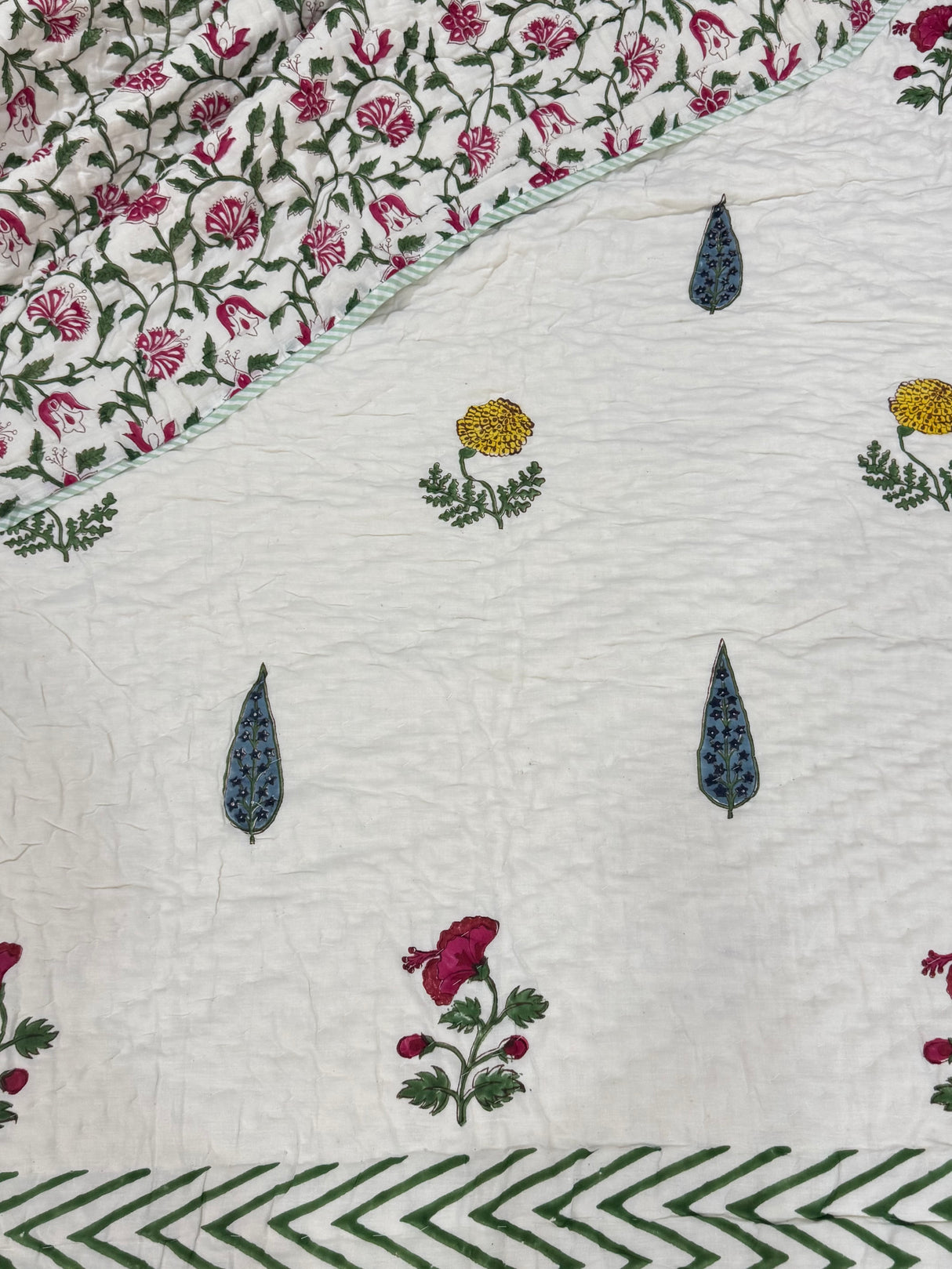 Blockprint Mulmul Reversible Quilt