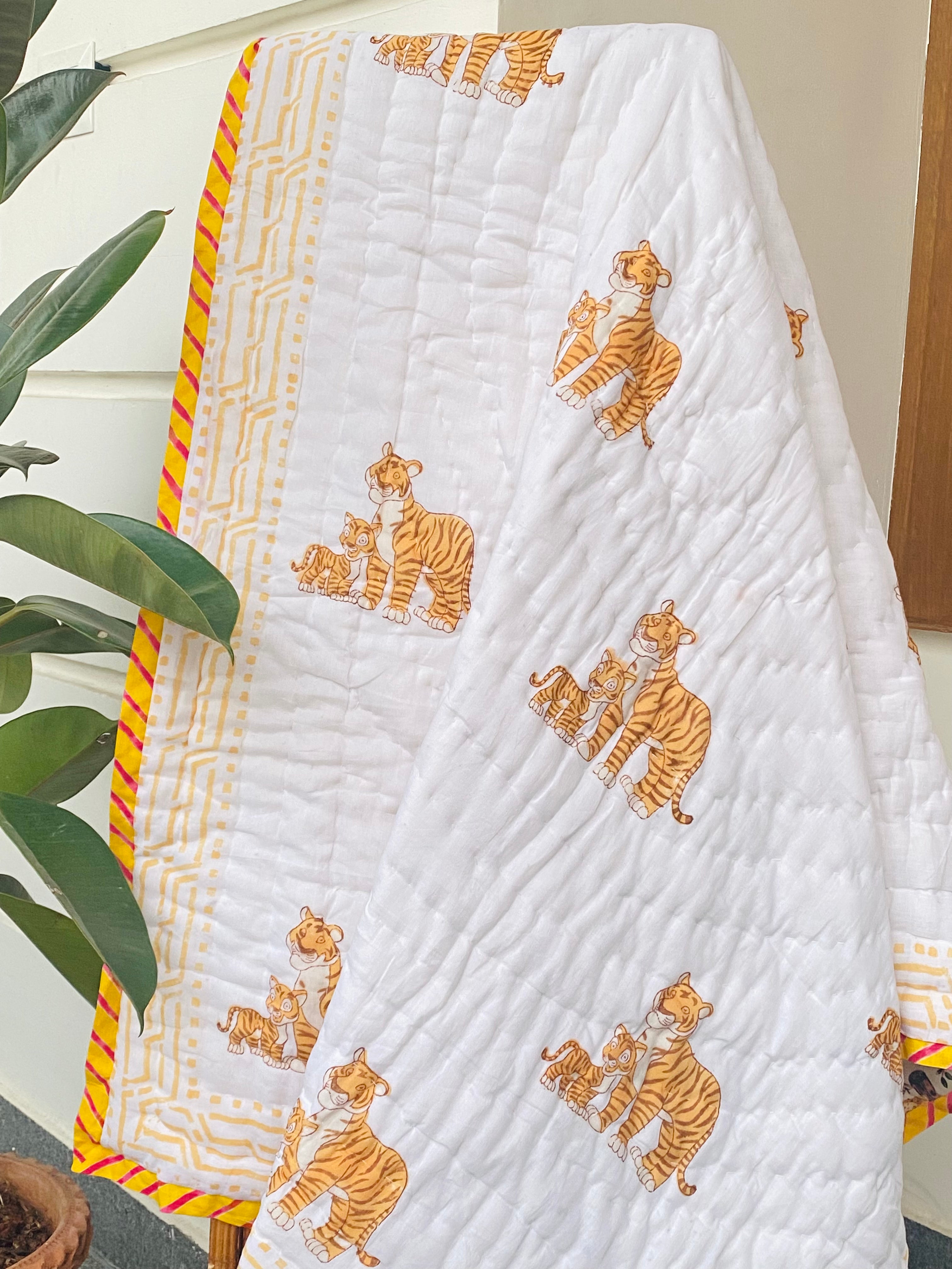 Tiger Kids Quilt Handblock Printed- 60*40 inches