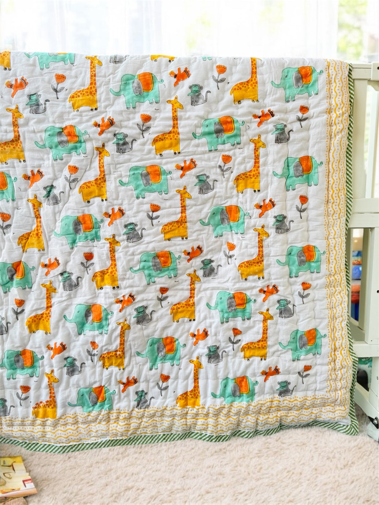 Giraffe Elephant Blockprint Kids Quilt