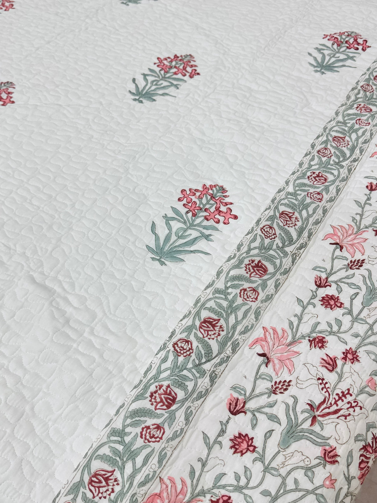 KING Size Quilted Blockprint REVERSIBLE Mulmul Bedcover (108*108 inches)