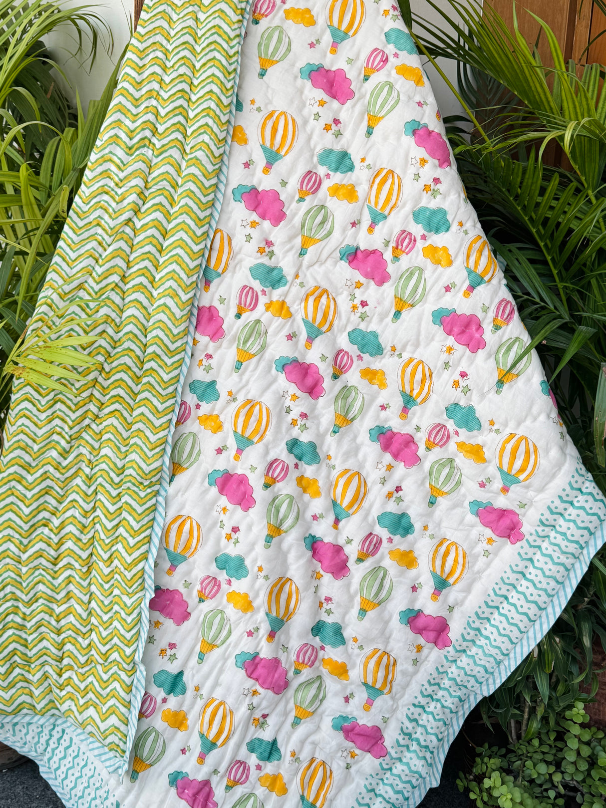 Hot Air Balloon Blockprint Kids Quilt