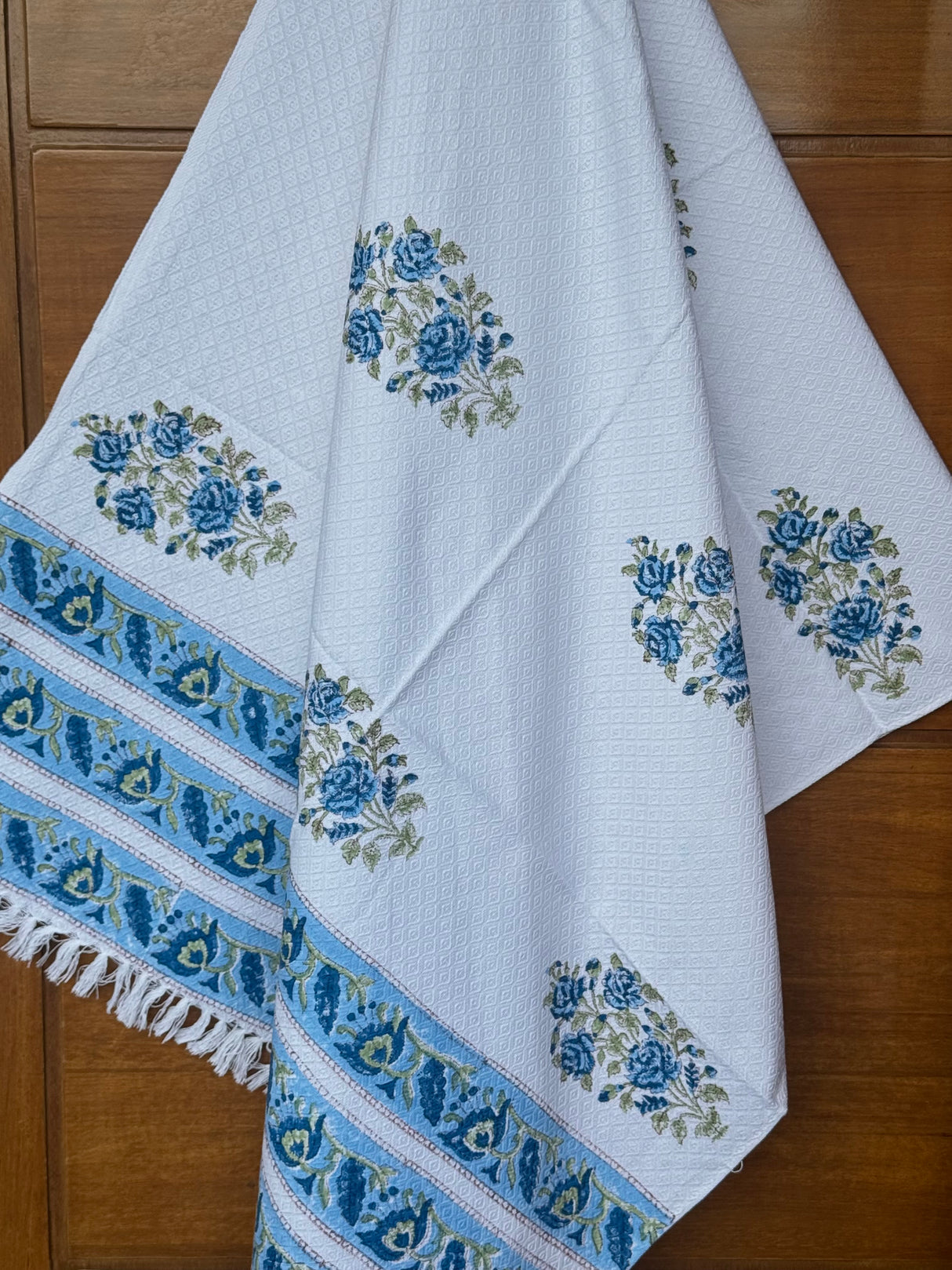 Blue Quick Dry Blockprint Soft Cotton Towel– Cotton Jacquard Weave