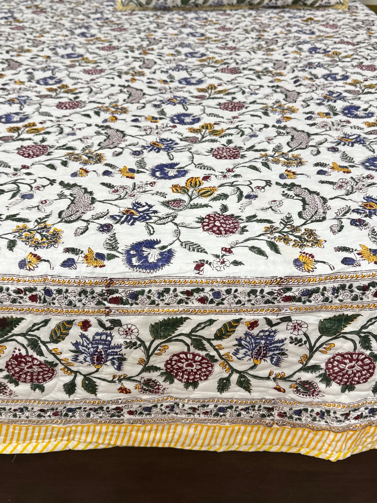 KING Size Quilted Blockprint REVERSIBLE Mulmul Bedcover (108*108 inches)