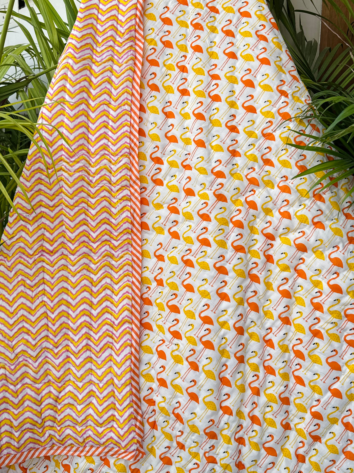 Yellow Orange Flamingo Kids Quilt