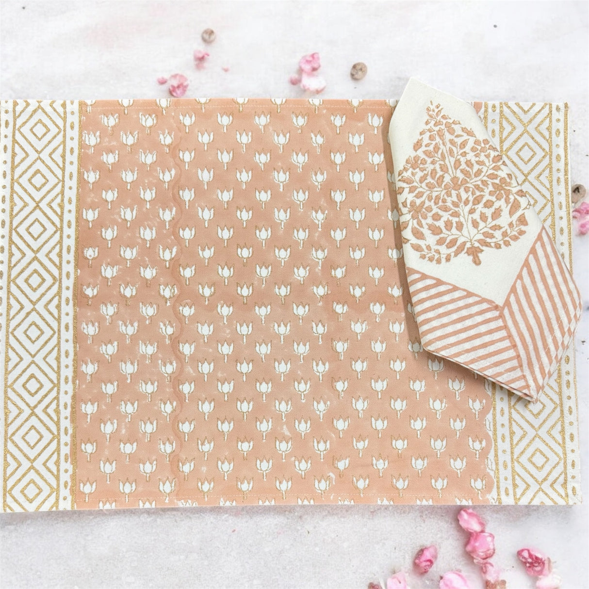 Blockprint Table Runner, Mats & Napkins Set- 6 Seater