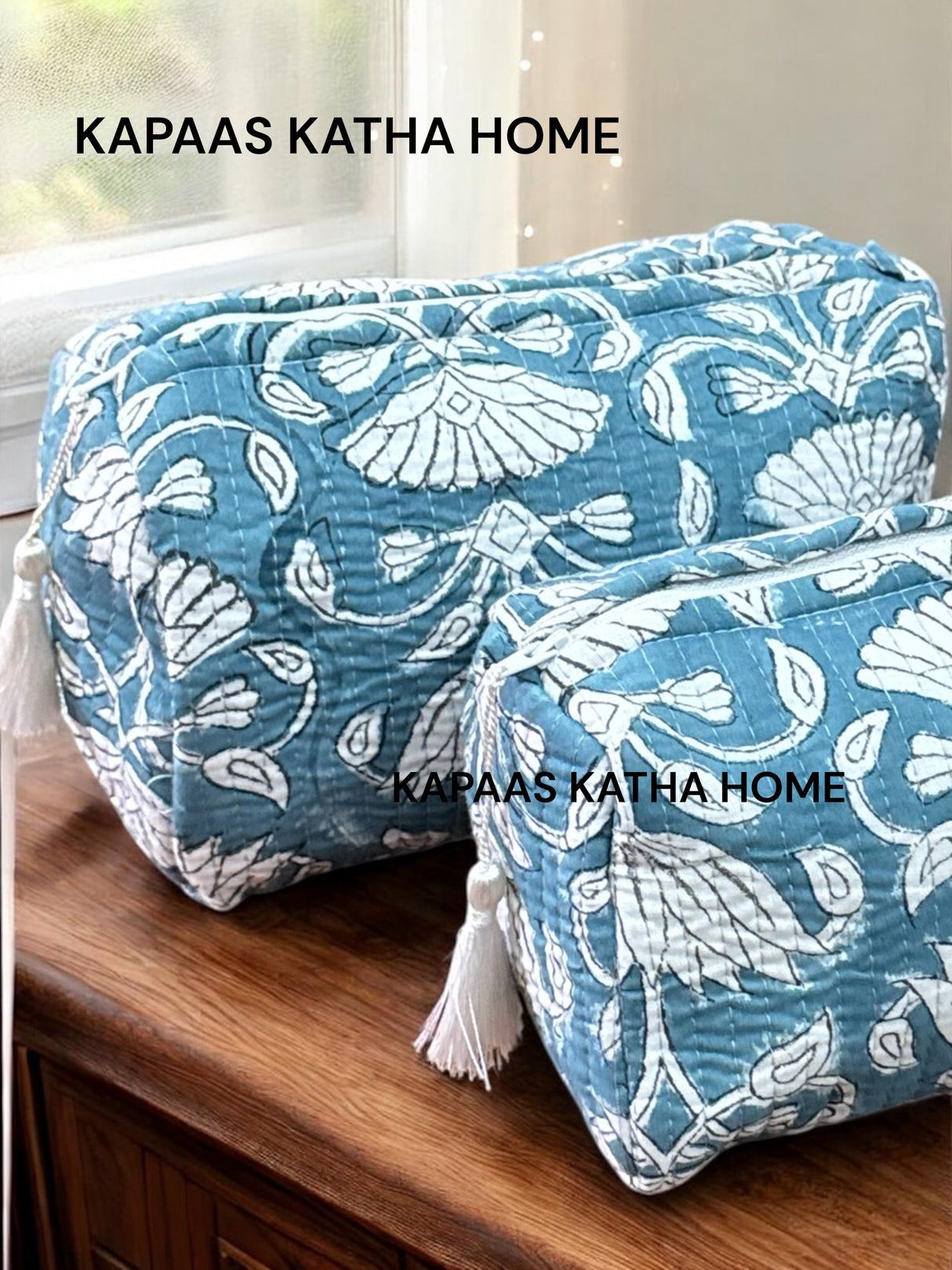 Grey White Set of 2 Pouches (medium and small)