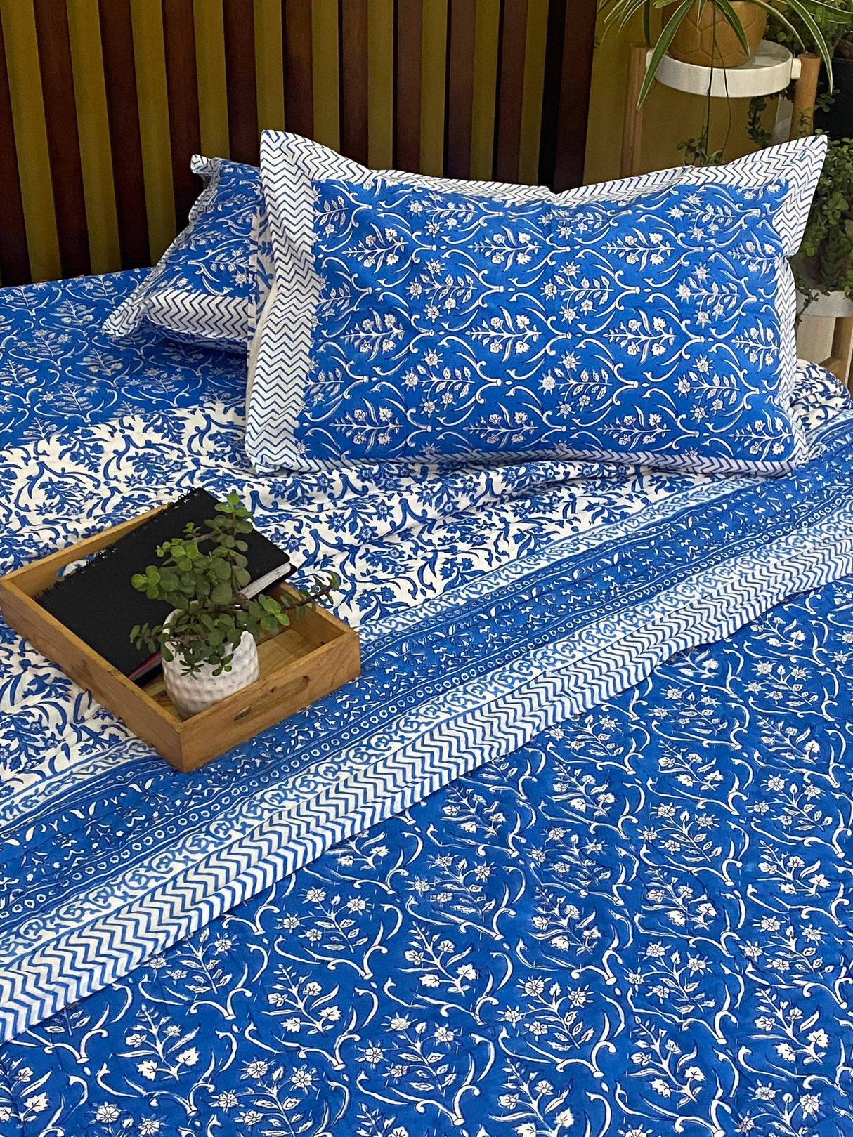 Blue Handblock Printed Bedsheet & Quilt Set