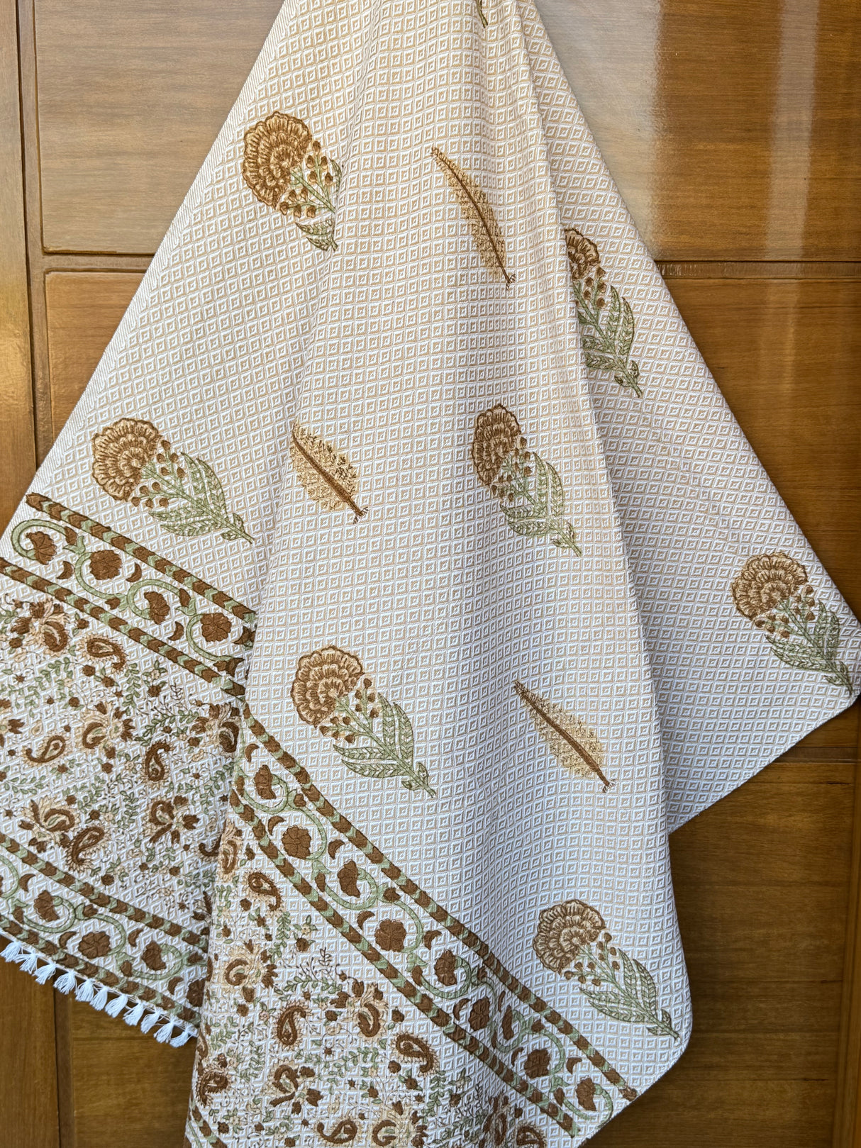 Brown Motifs Blockprint Soft Cotton Towel– Cotton Jacquard Weave
