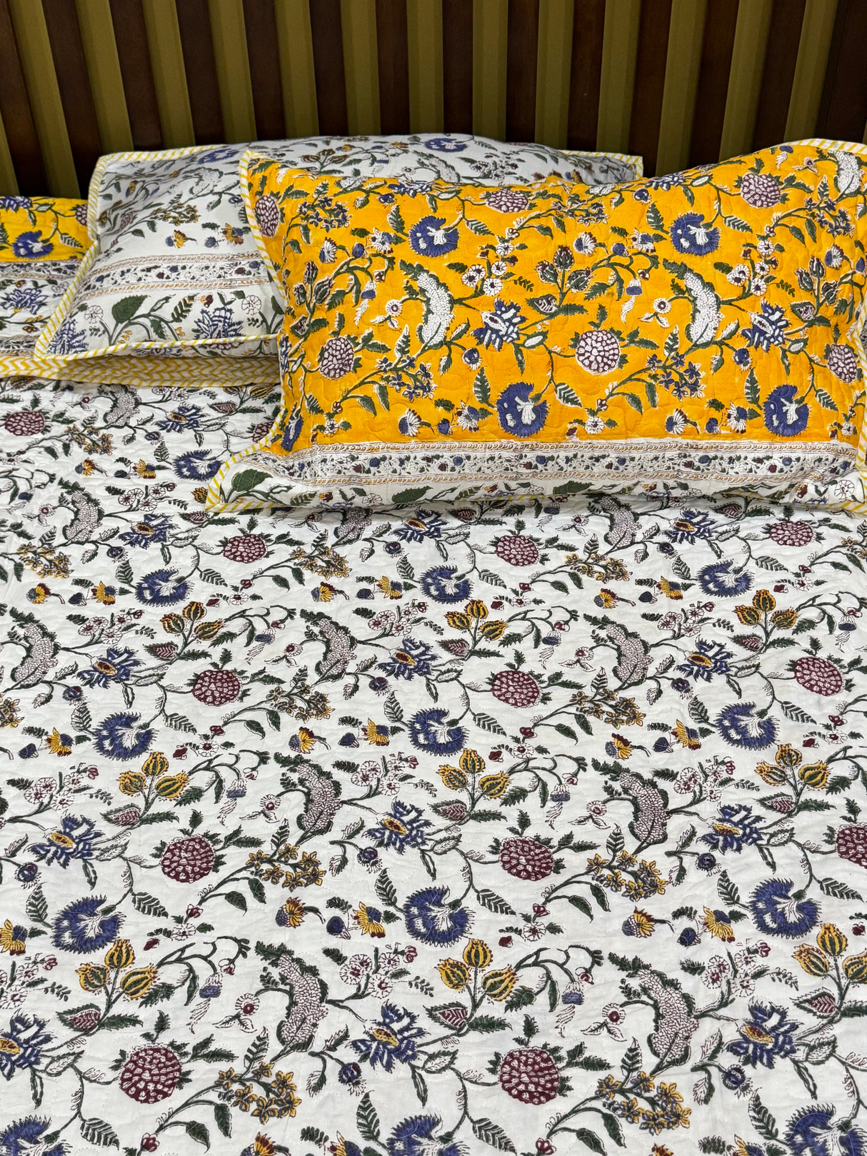 KING Size Quilted Blockprint REVERSIBLE Mulmul Bedcover (108*108 inches)