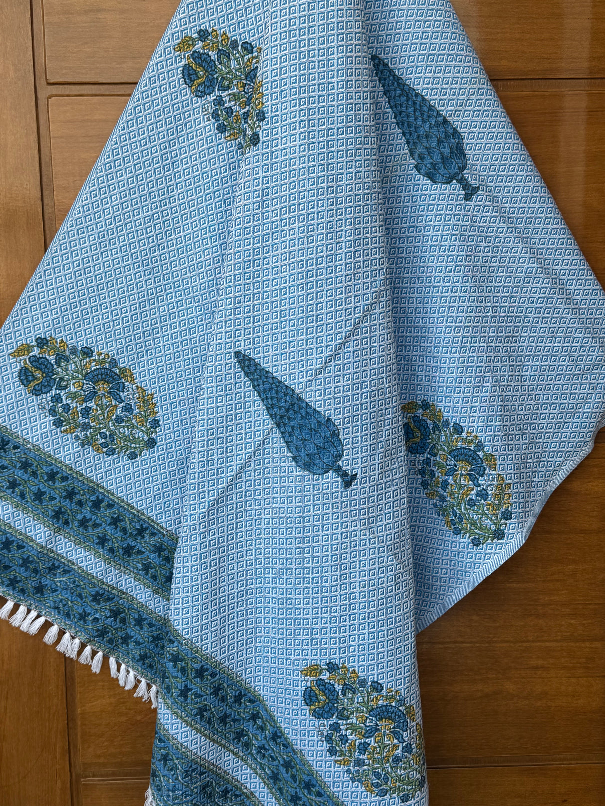 Blue Jaipur Blockprint Soft Cotton Towel– Cotton Jacquard Weave