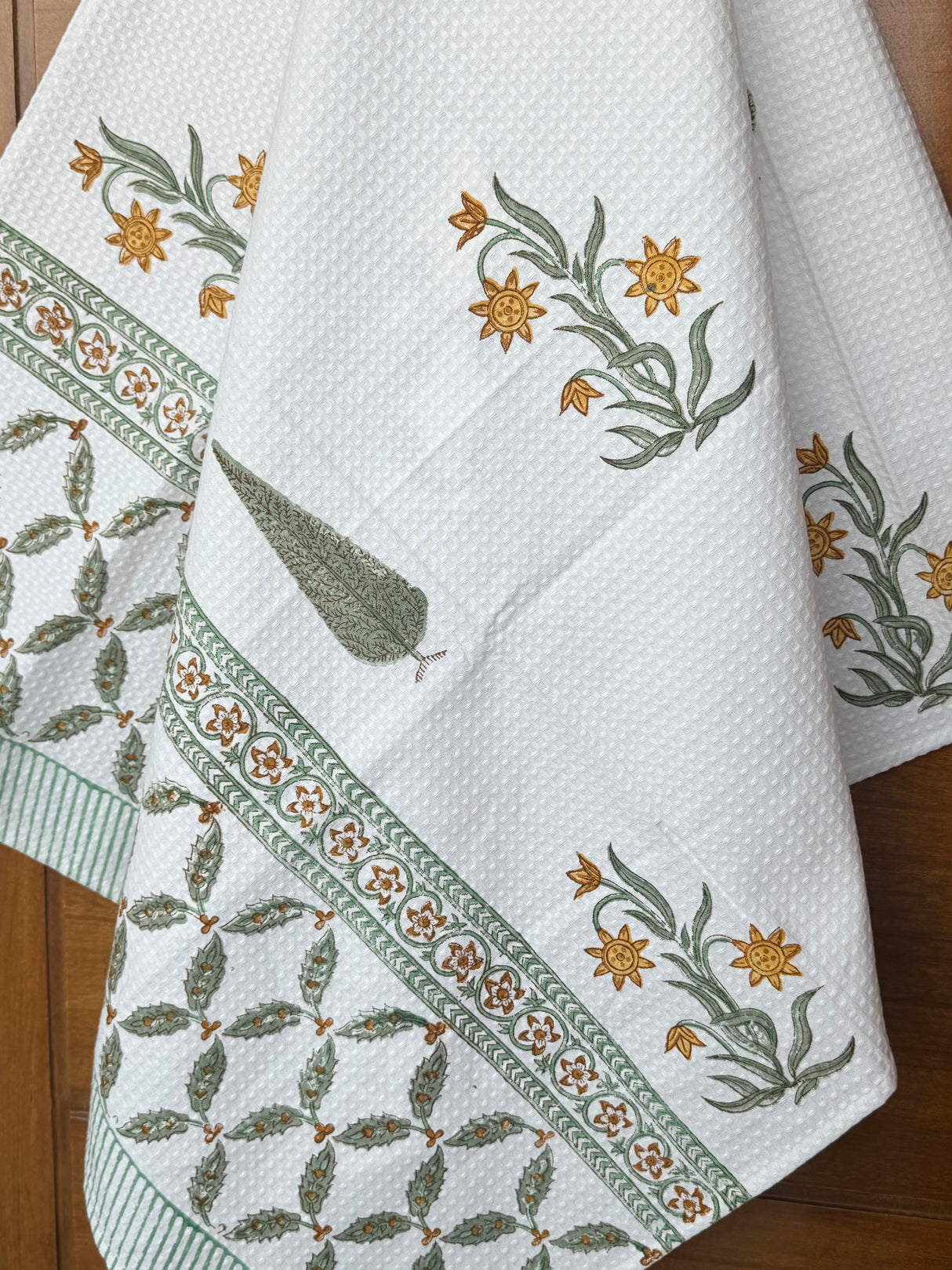 Chic Yellow Blockprint Cotton Towel – Waffle Weave