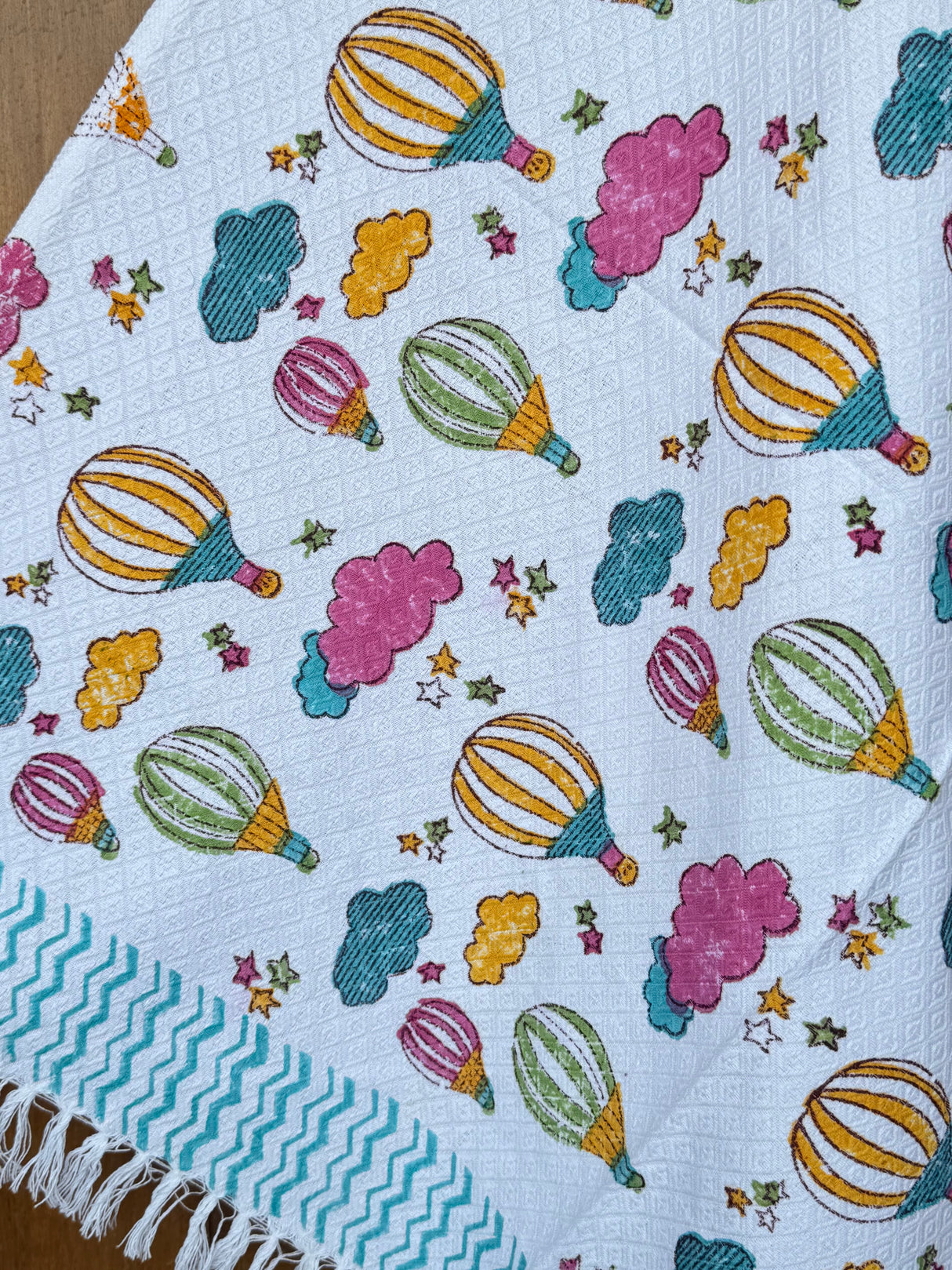 Hot Air Balloon Blockprint Kids Towel – Cotton Jacquard Weave