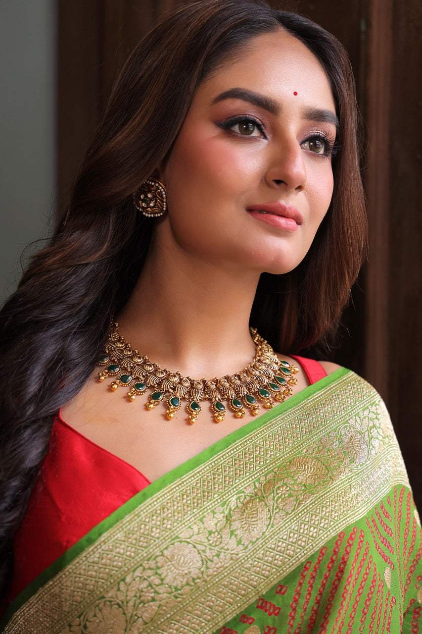 Antique Finish Handcrafted 92.5 Silver Temple Necklace and Earrings