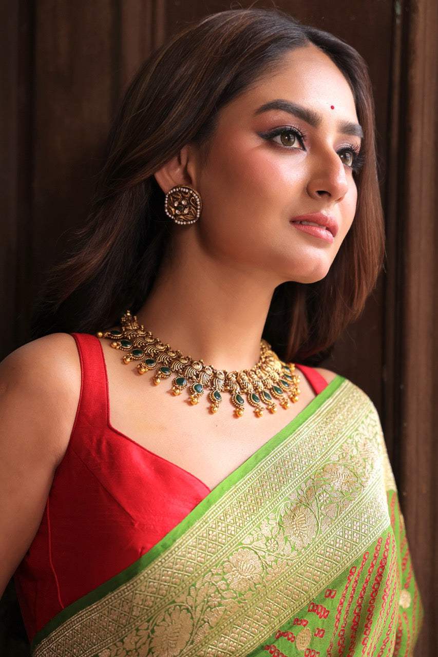 Antique Finish Handcrafted 92.5 Silver Temple Necklace and Earrings