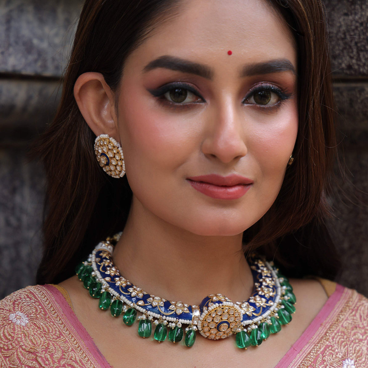 Meen Rangini - Handcrafted 92.5 Silver Meenakari Hasli with Earrings