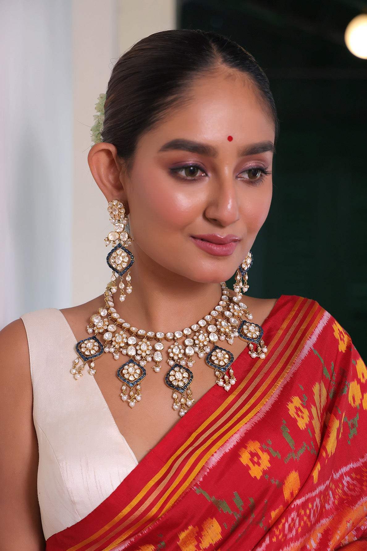 Neelakshi Royale - Moissanite Polki Destination Wedding Special Necklace and Earrings