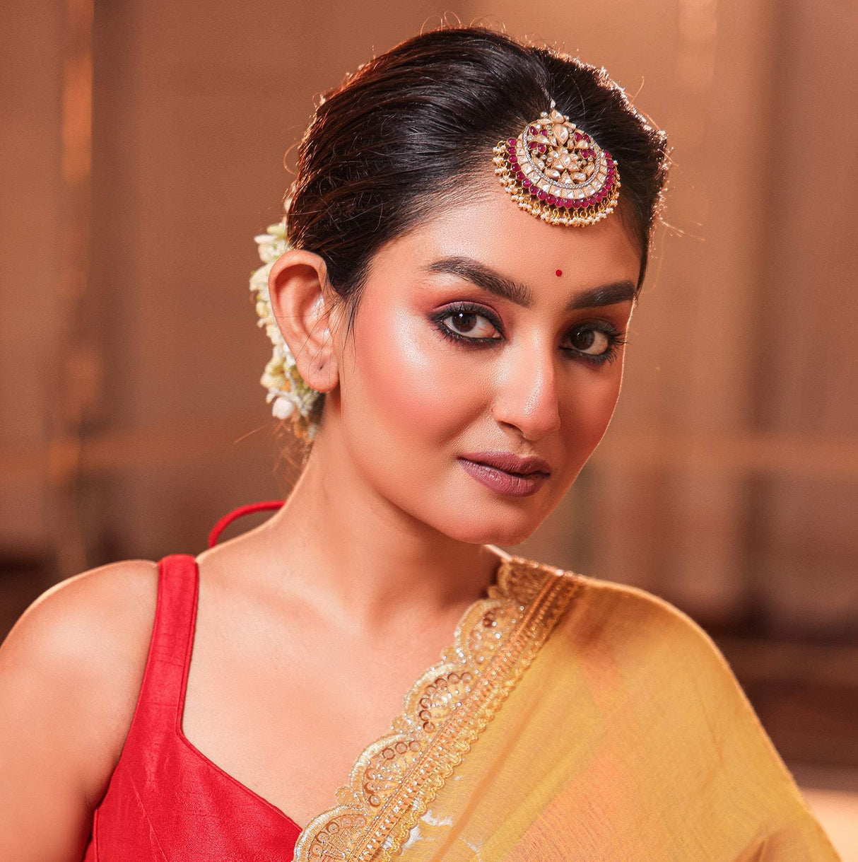 Noor-e-Taaj 92.5 Silver Maang Tikka With Moissanite Polki