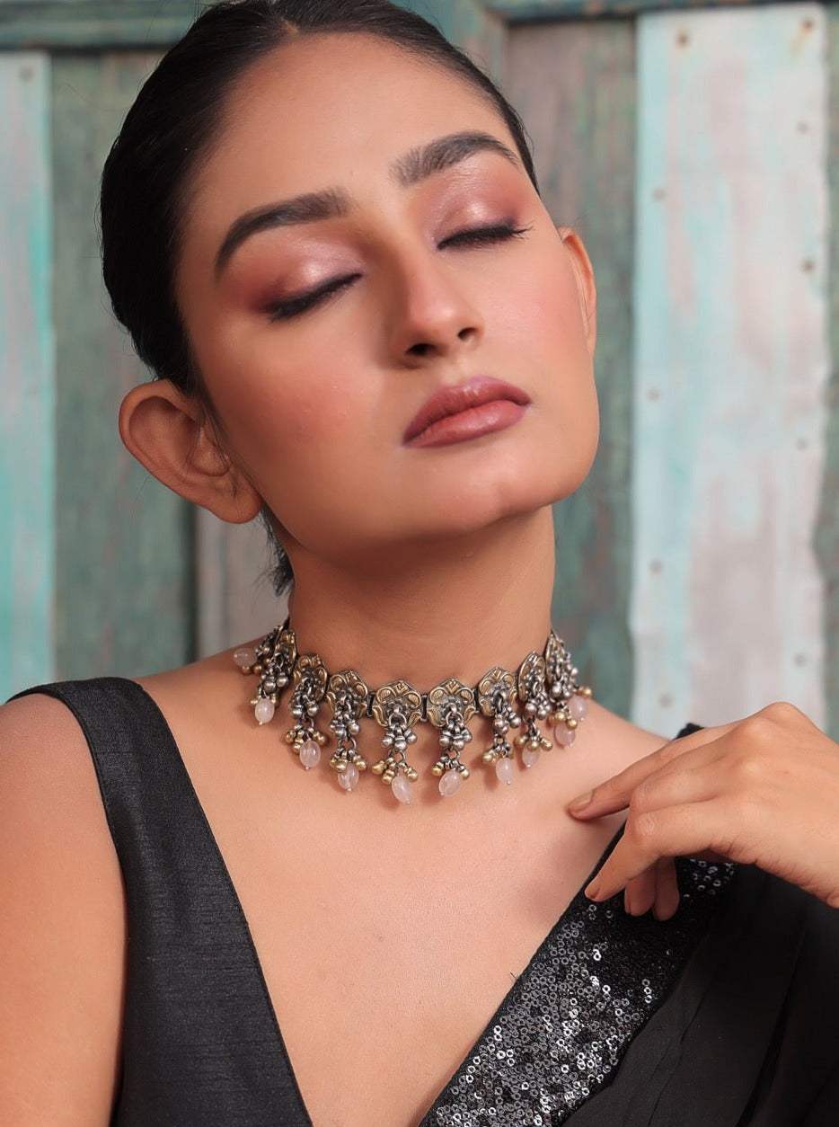 Handcrafted using 92.5 Silver Two Tone Choker