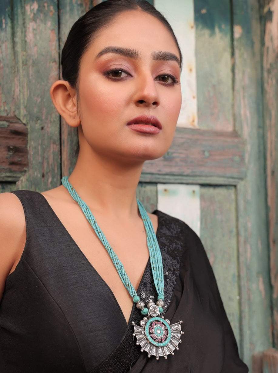 Exclusive Pendant Handcrafted using 92.5 Silver in Turquoise Mala