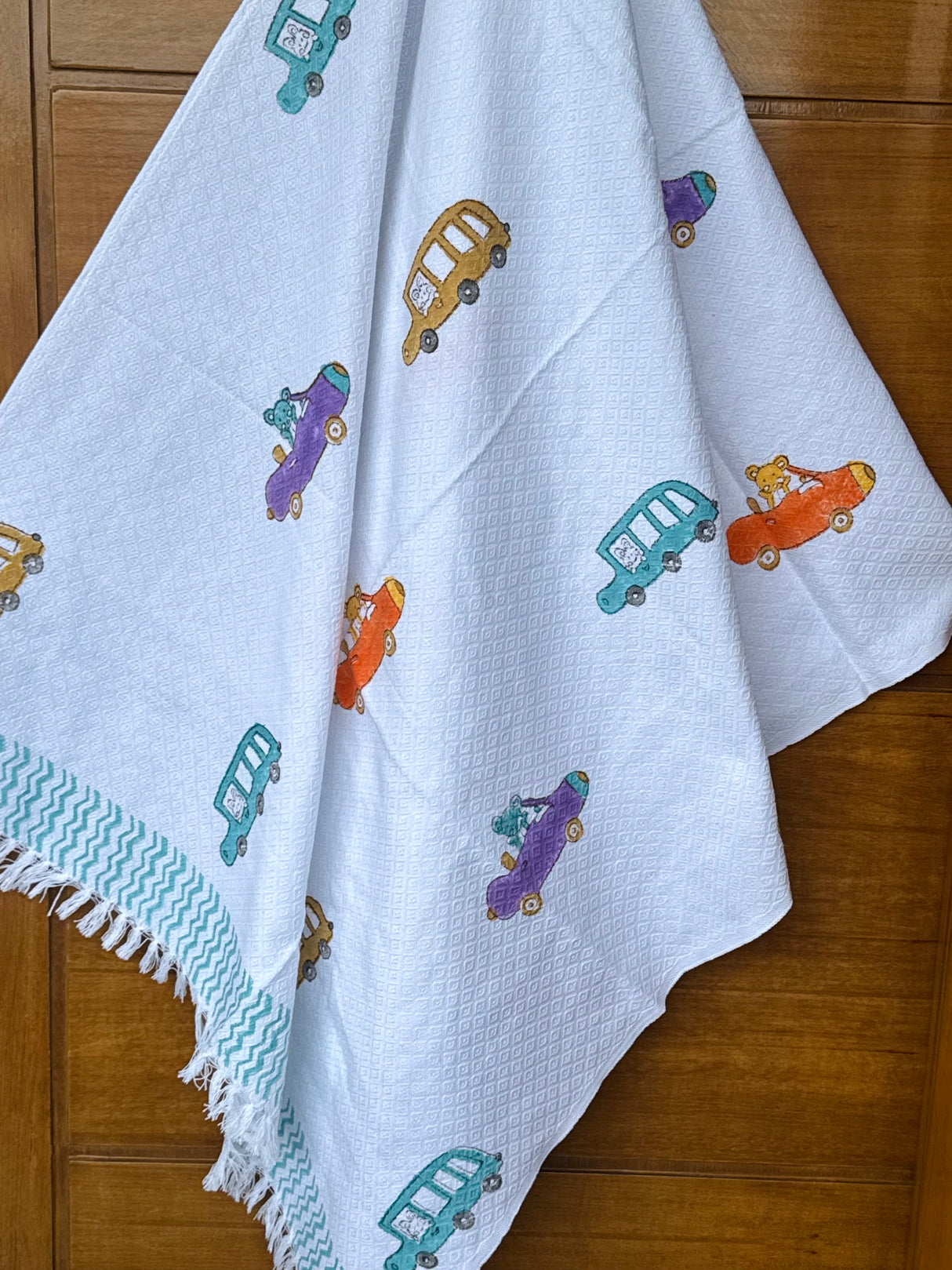 Cute Cars Blockprint Kids Towel – Cotton Jacquard Weave