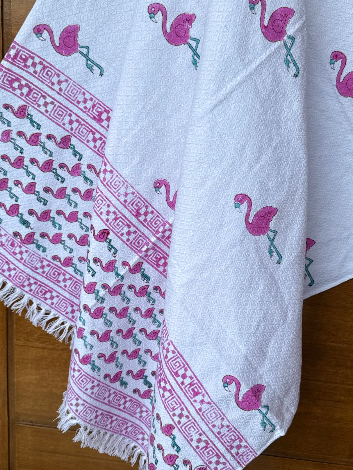 Flamingo Blockprint Kids Towel – Cotton Jacquard Weave