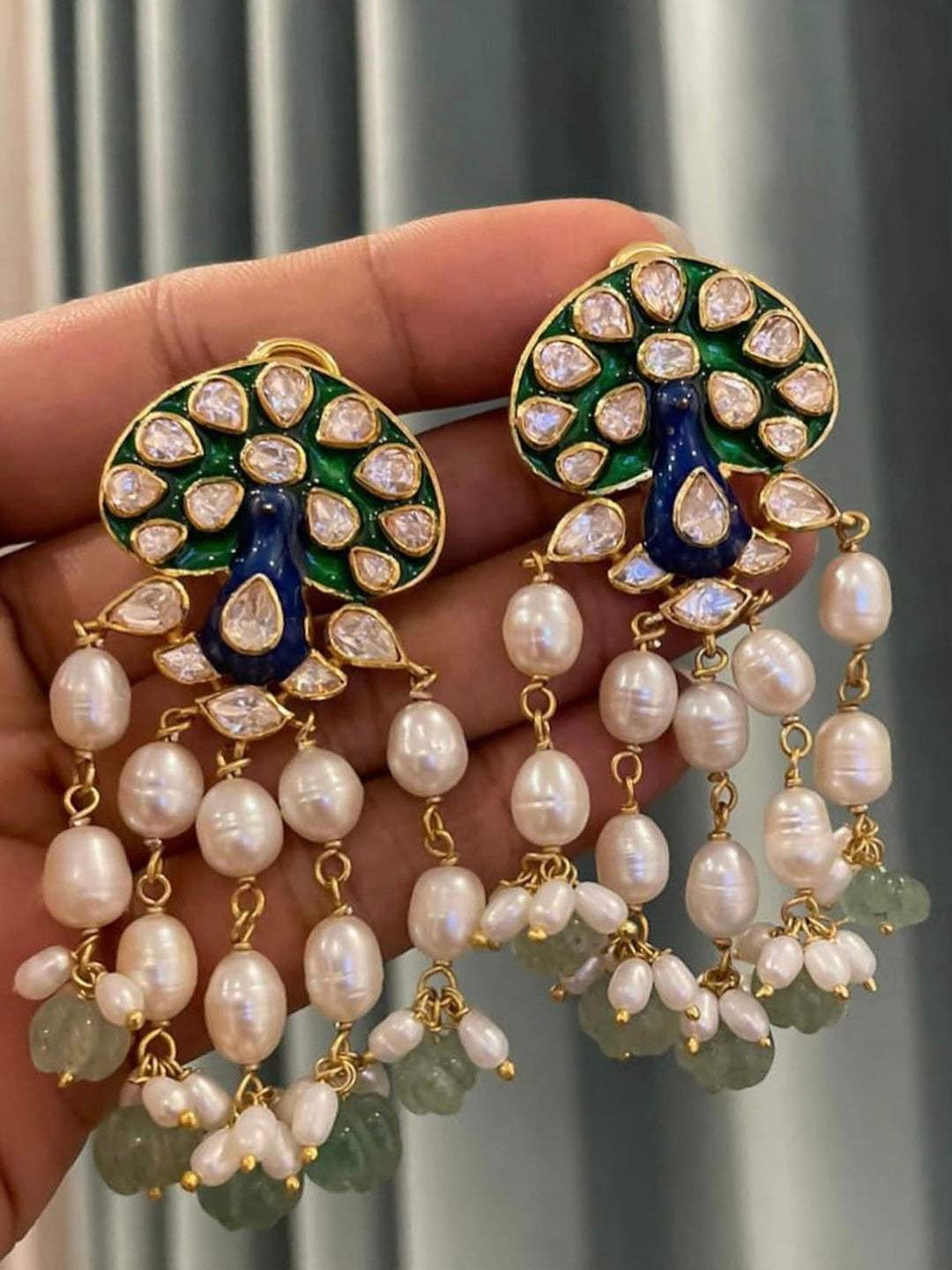 Peacock Theme Green & Blue Handcrafted 92.5 Silver Meenakari Earrings