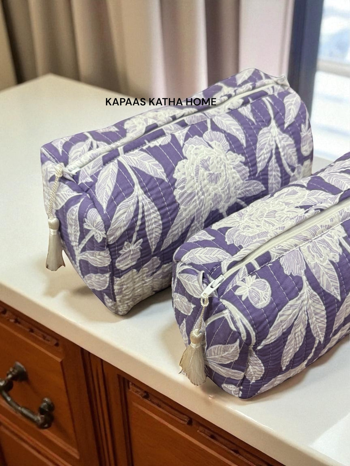 Purple White Set of 2 Pouches (medium and small)