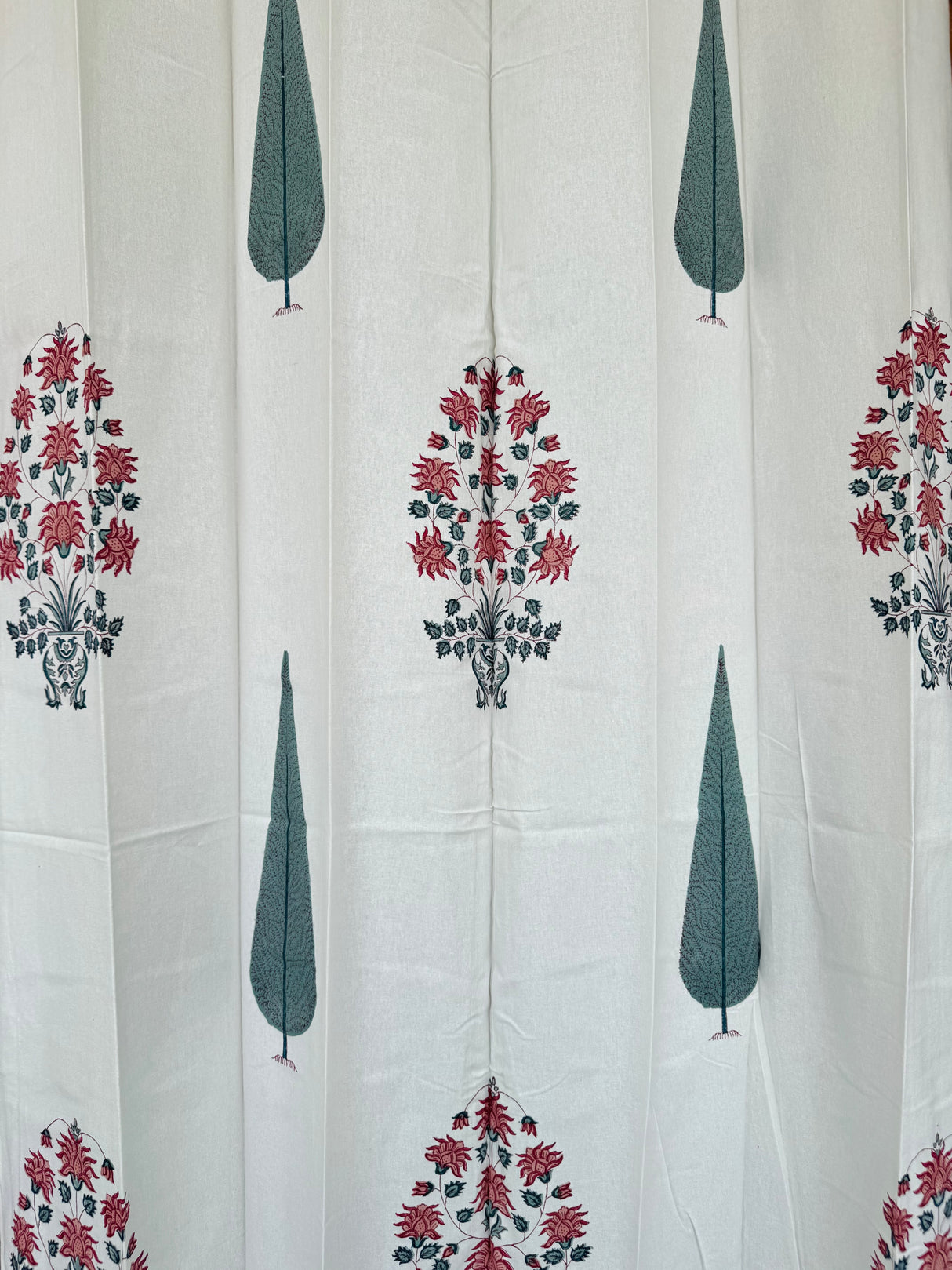 Pair of Pink Blockprint Cotton Curtain (Set of 2)