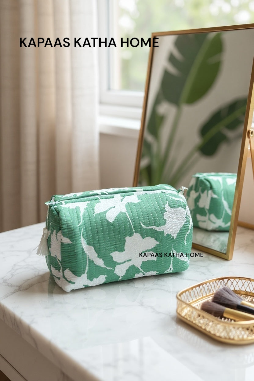 Green Floral LARGE Pouch