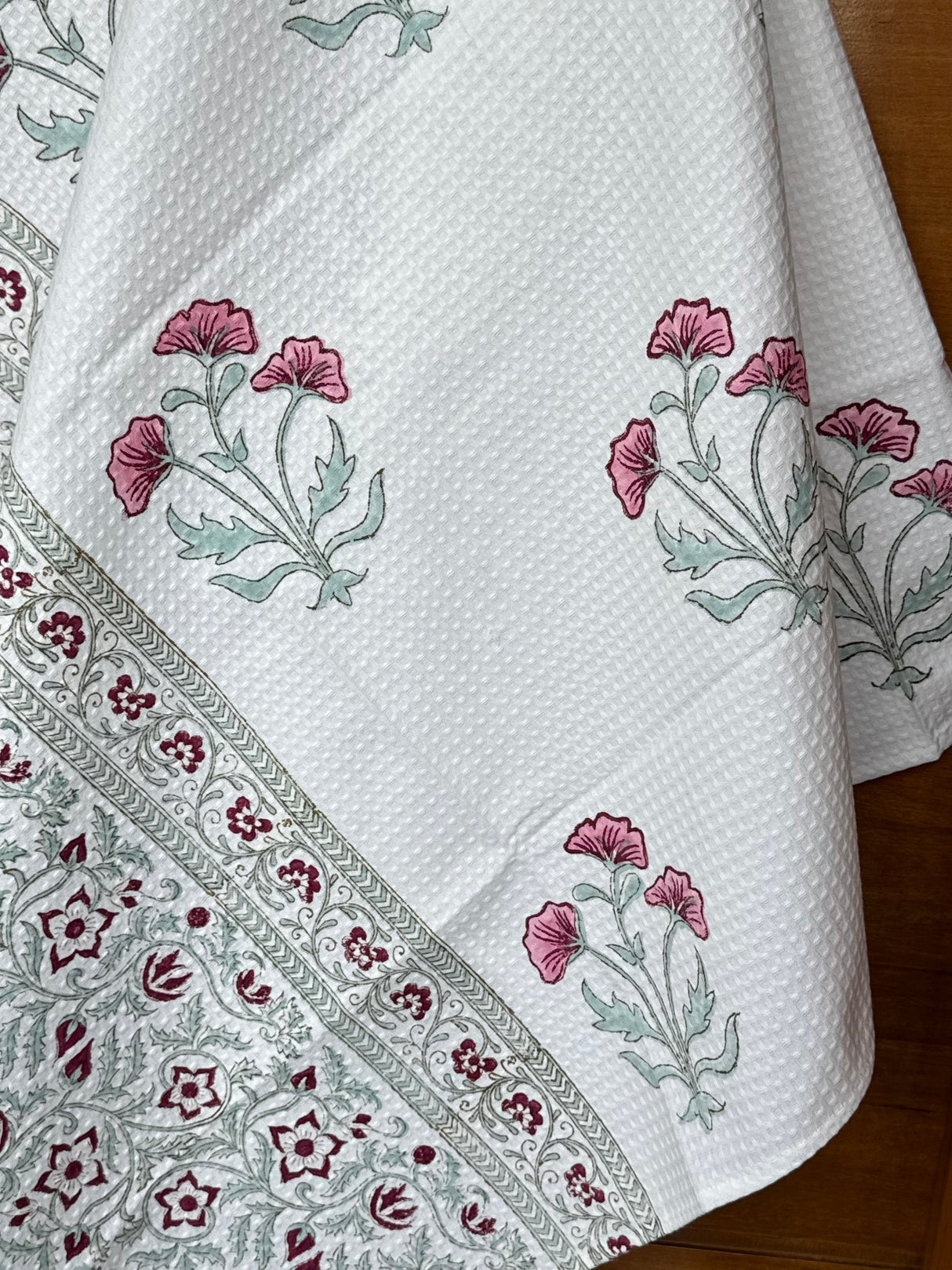 Fancy Floral Blockprint Cotton Towel – Waffle Weave