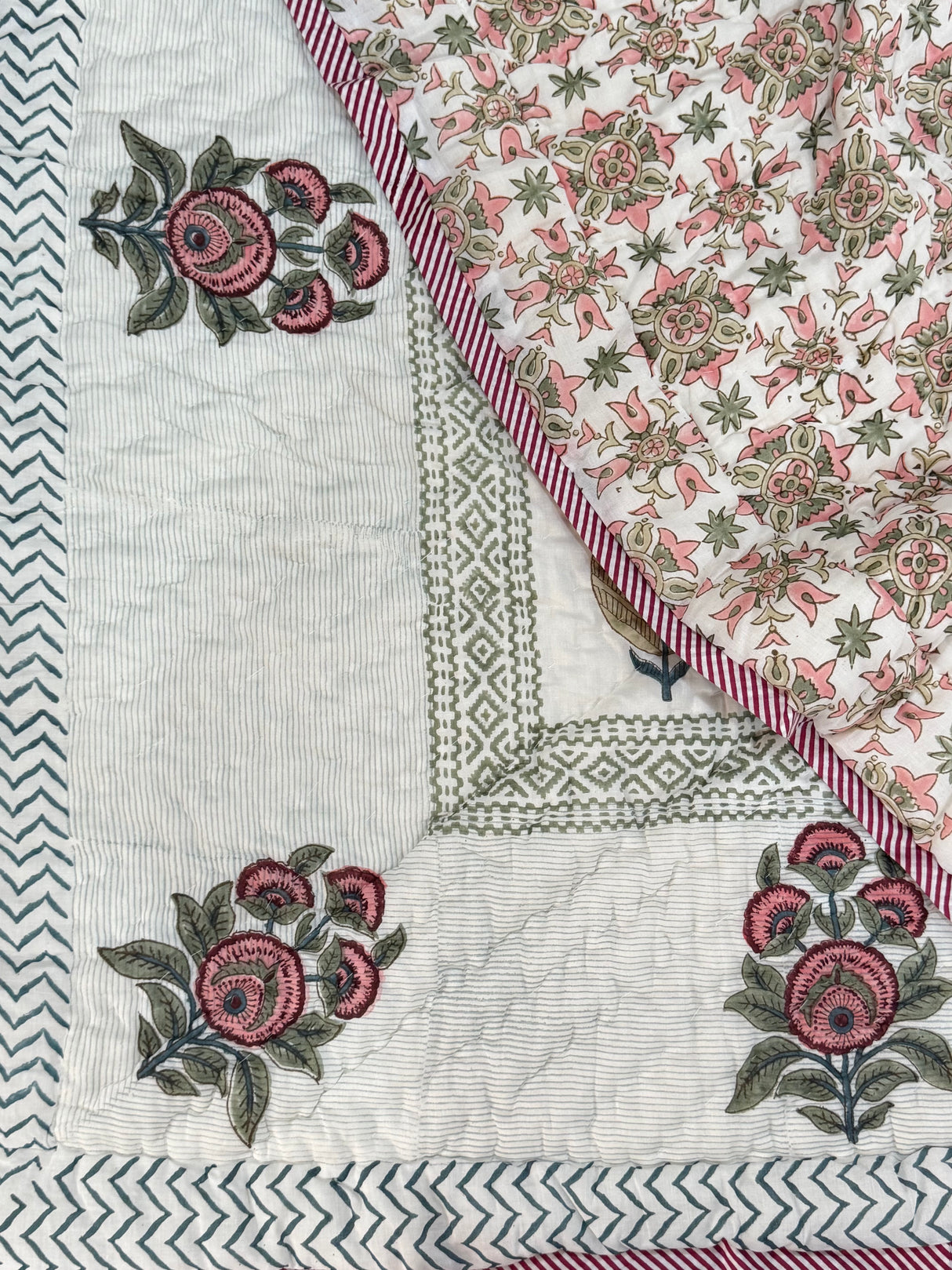 Blockprint Mulmul Reversible Quilt