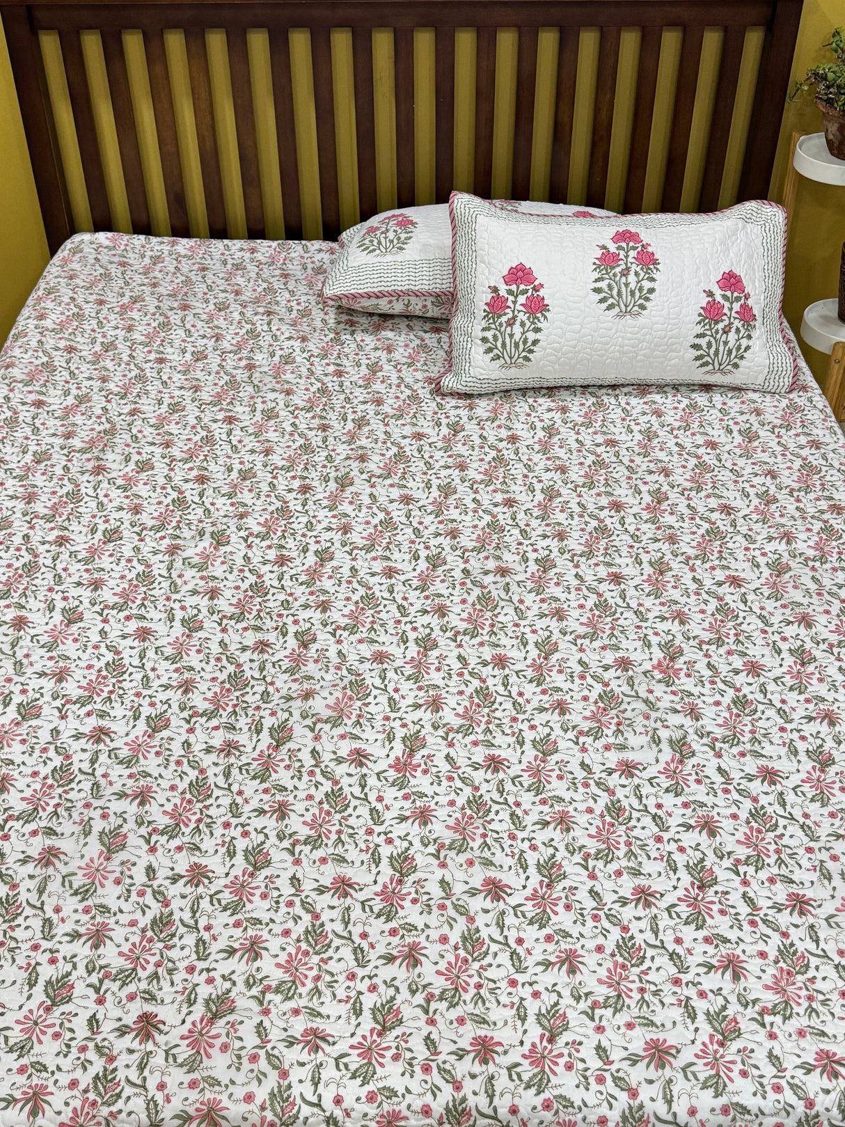 KING Size Quilted Blockprint REVERSIBLE Mulmul Bedcover (108*108 inches)