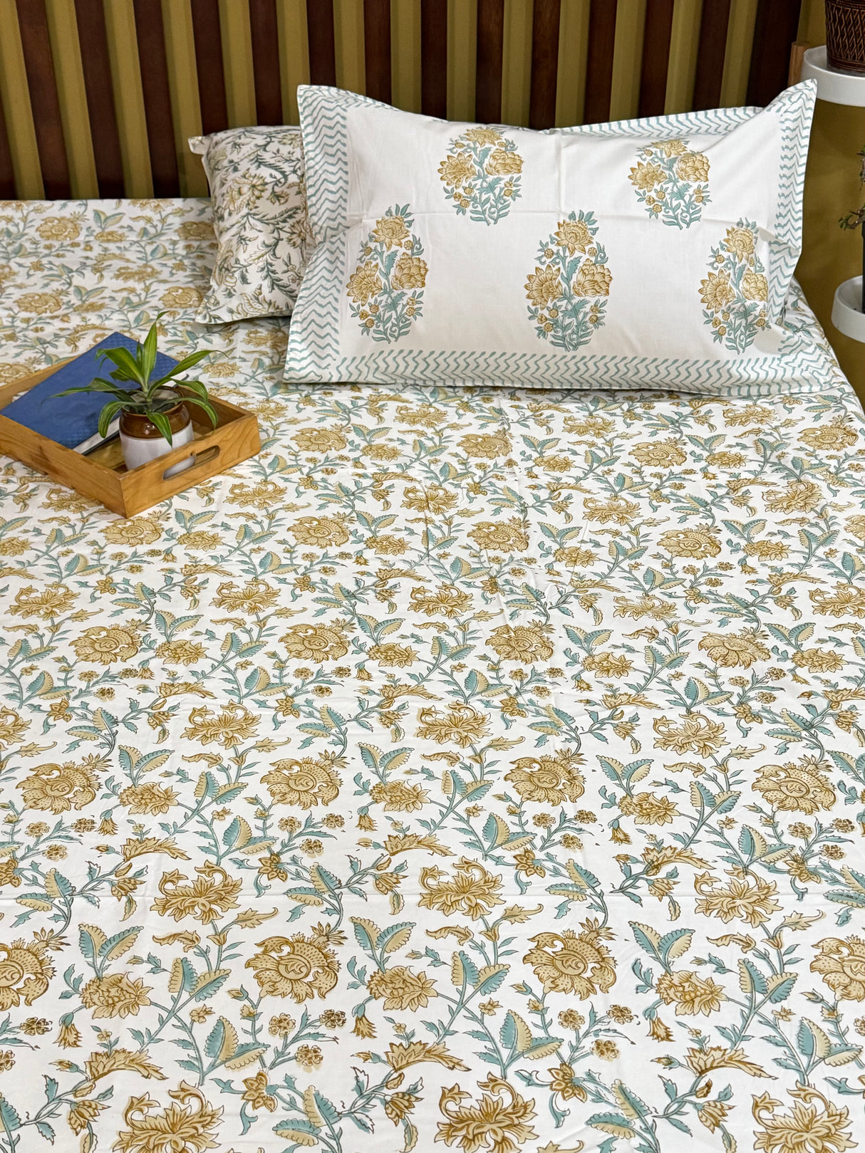 Blockprint Cotton Bedsheet- Light Brown Base Color