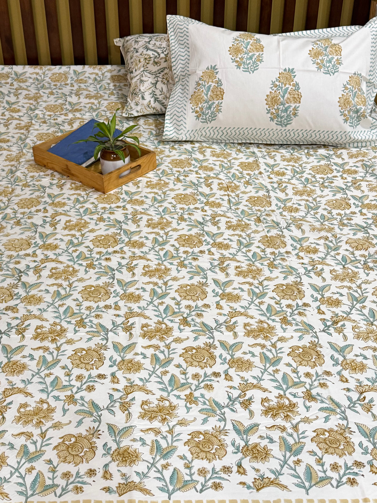 Blockprint Cotton Bedsheet- Light Brown Base Color