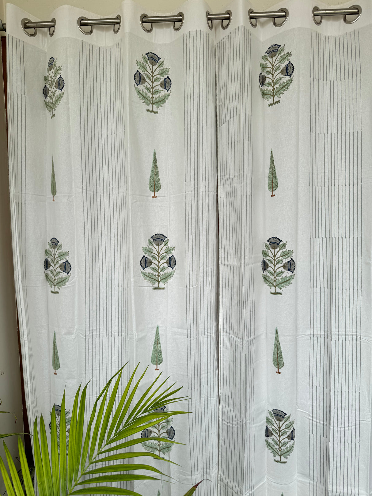 Blue Jaipuri Motifs Blockprint Cotton Curtain