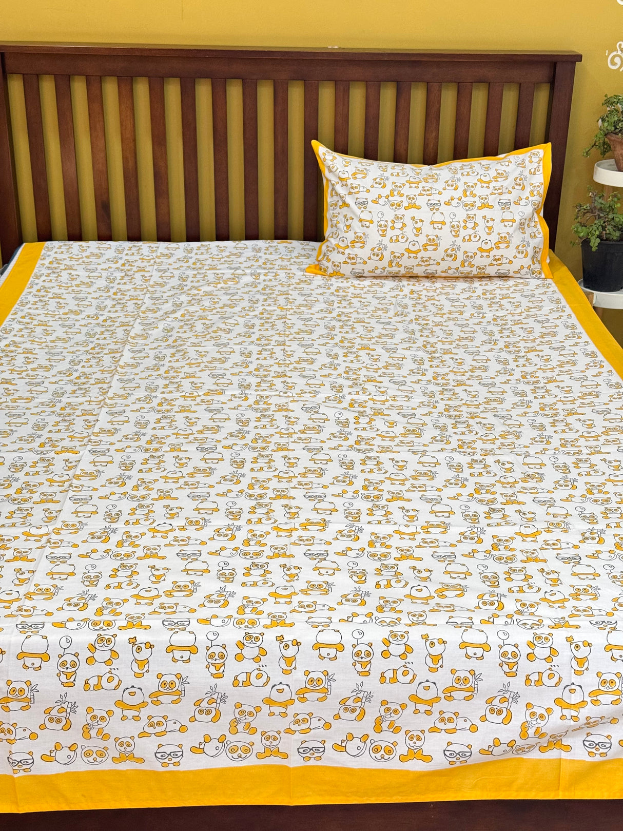 Yellow Panda Handblock Printed Kids Cotton Bedsheet