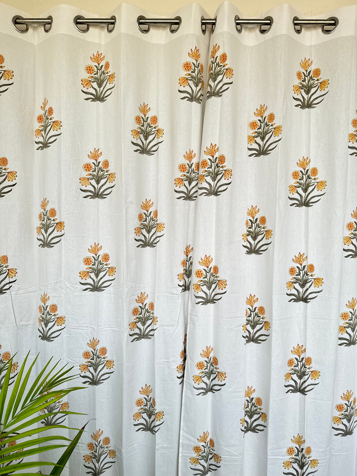 Beautiful Yellow Floral Blockprint Cotton Curtain