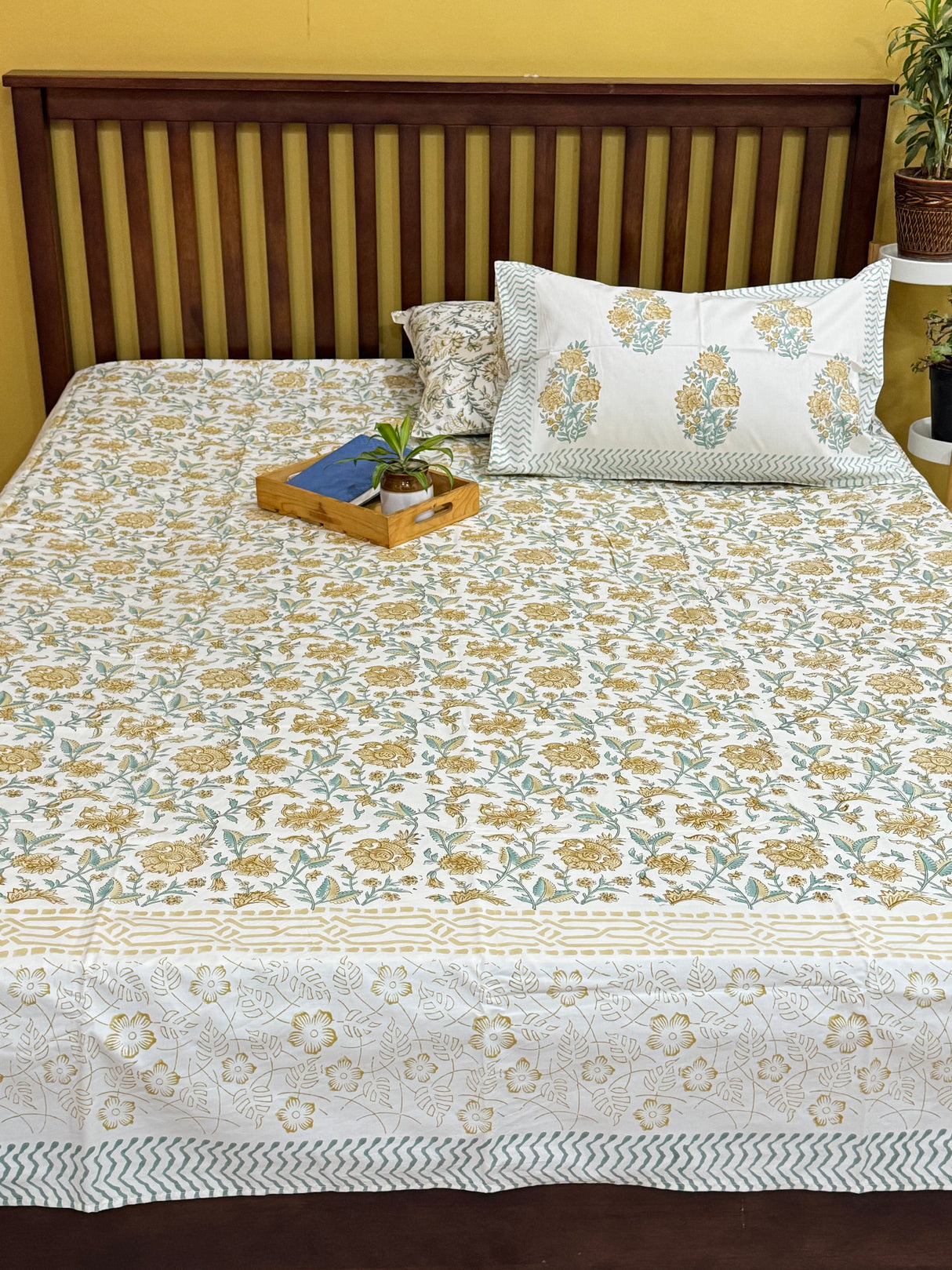 Blockprint Cotton Bedsheet- Light Brown Base Color