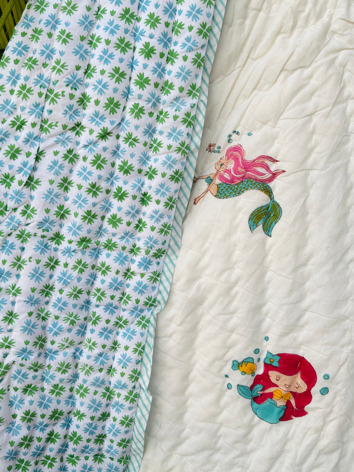 Mermaids Blockprint Kids Quilt