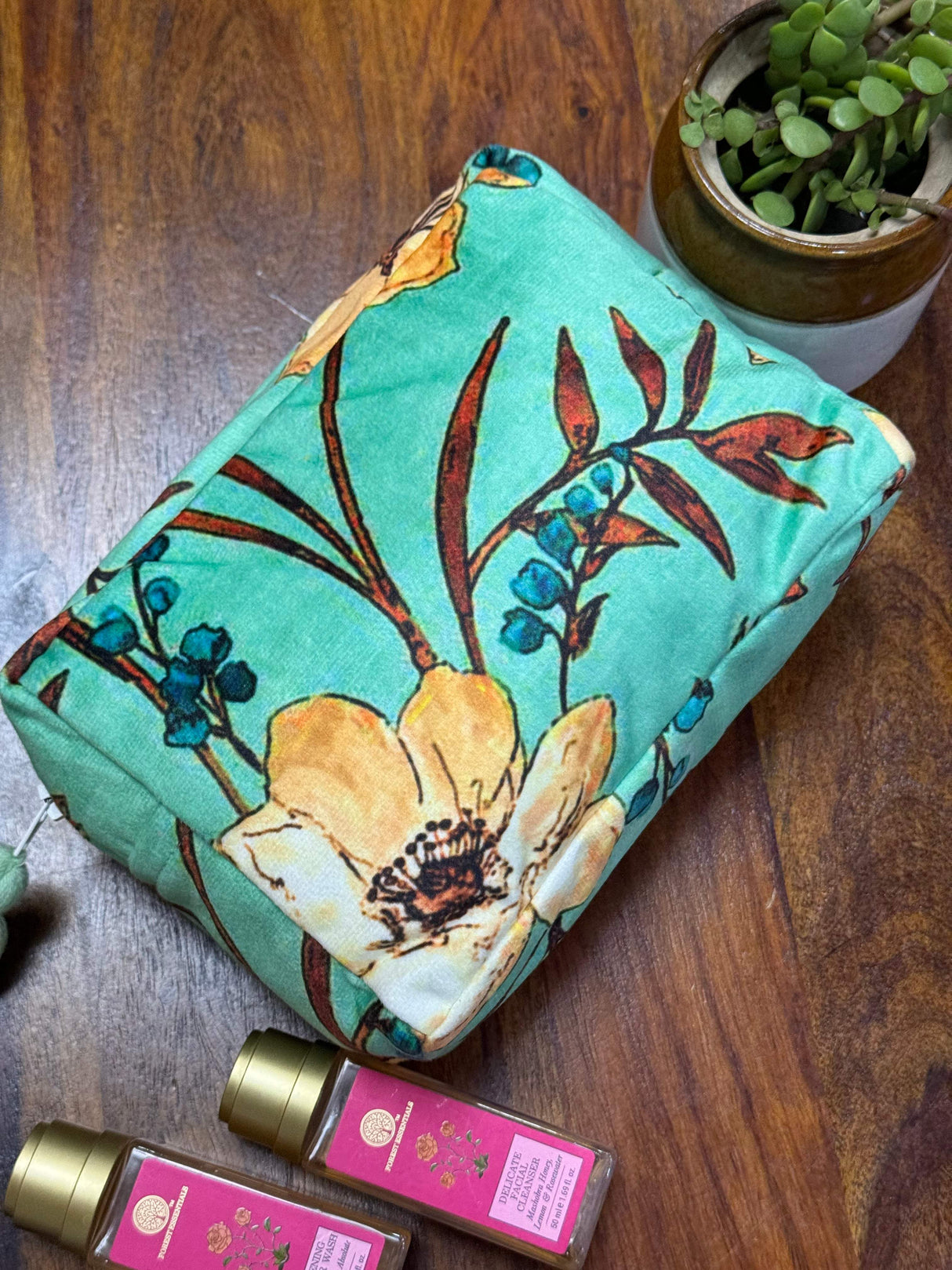 Green Velvet Quilted Multipurpose Pouch